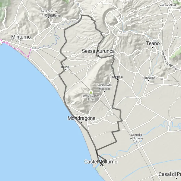 Map miniature of "The Mountain Challenge" cycling inspiration in Campania, Italy. Generated by Tarmacs.app cycling route planner