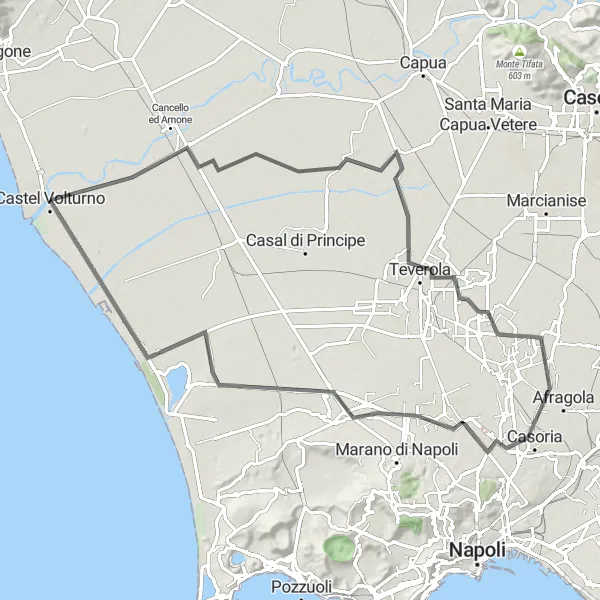 Map miniature of "Historical and Cultural Journey" cycling inspiration in Campania, Italy. Generated by Tarmacs.app cycling route planner