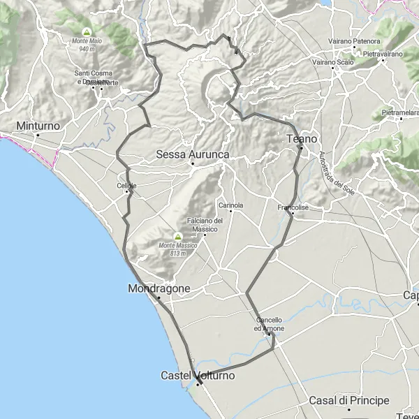 Map miniature of "Scenic Road Cycling Route" cycling inspiration in Campania, Italy. Generated by Tarmacs.app cycling route planner