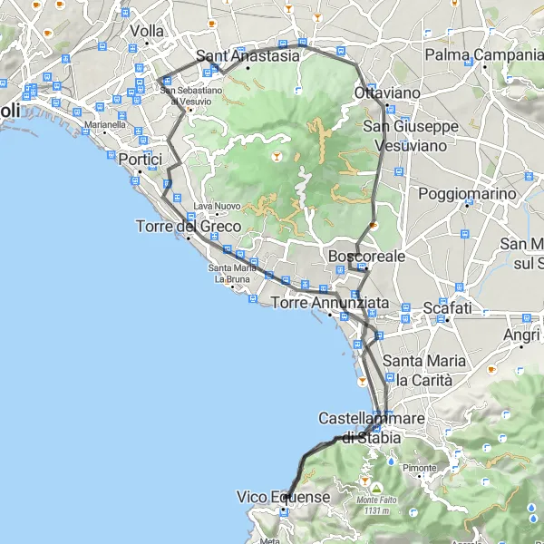 Map miniature of "Cercola to Castellammare di Stabia Road Cycling Route" cycling inspiration in Campania, Italy. Generated by Tarmacs.app cycling route planner