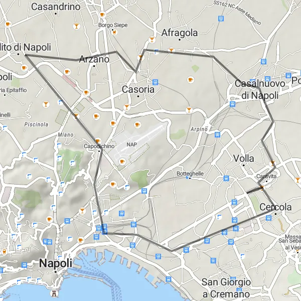 Miniatura della mappa di ispirazione al ciclismo "Passeggiata in bicicletta da Cercola a Casoria" nella regione di Campania, Italy. Generata da Tarmacs.app, pianificatore di rotte ciclistiche