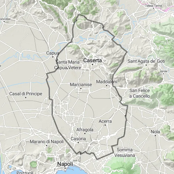 Map miniature of "The Vesuvius Loop" cycling inspiration in Campania, Italy. Generated by Tarmacs.app cycling route planner