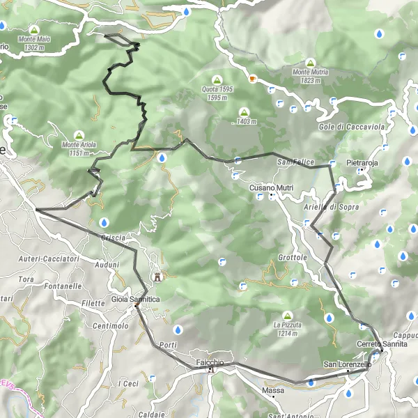 Map miniature of "Scenic Route: San Potito Sannitico Loop" cycling inspiration in Campania, Italy. Generated by Tarmacs.app cycling route planner
