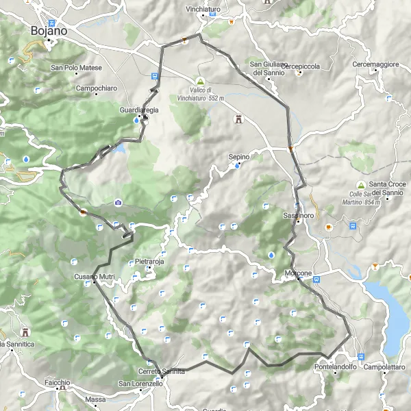 Map miniature of "The Rolling Hills of Cerreto Sannita" cycling inspiration in Campania, Italy. Generated by Tarmacs.app cycling route planner