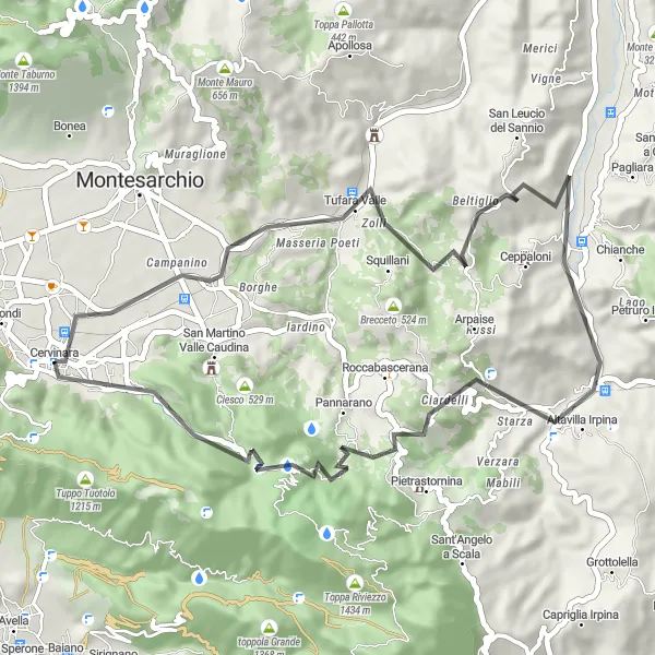 Miniatura della mappa di ispirazione al ciclismo "Giro in Road alla Monte Pizzone" nella regione di Campania, Italy. Generata da Tarmacs.app, pianificatore di rotte ciclistiche