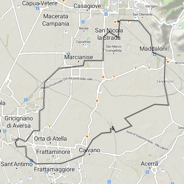 Miniatura della mappa di ispirazione al ciclismo "Giro in bici Marcianise-Cesa" nella regione di Campania, Italy. Generata da Tarmacs.app, pianificatore di rotte ciclistiche