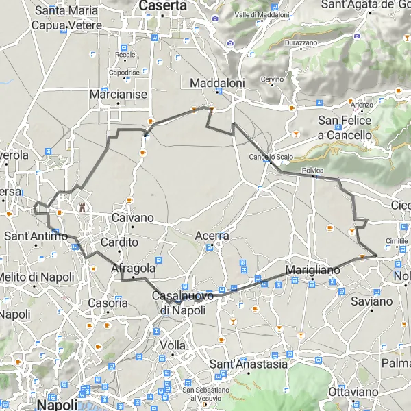 Miniatura della mappa di ispirazione al ciclismo "Giro in bici Succivo-Cesa" nella regione di Campania, Italy. Generata da Tarmacs.app, pianificatore di rotte ciclistiche