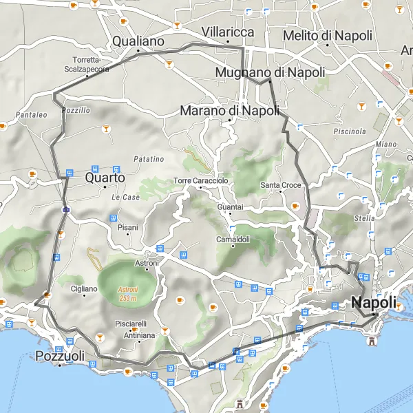 Map miniature of "Coastal Delight" cycling inspiration in Campania, Italy. Generated by Tarmacs.app cycling route planner