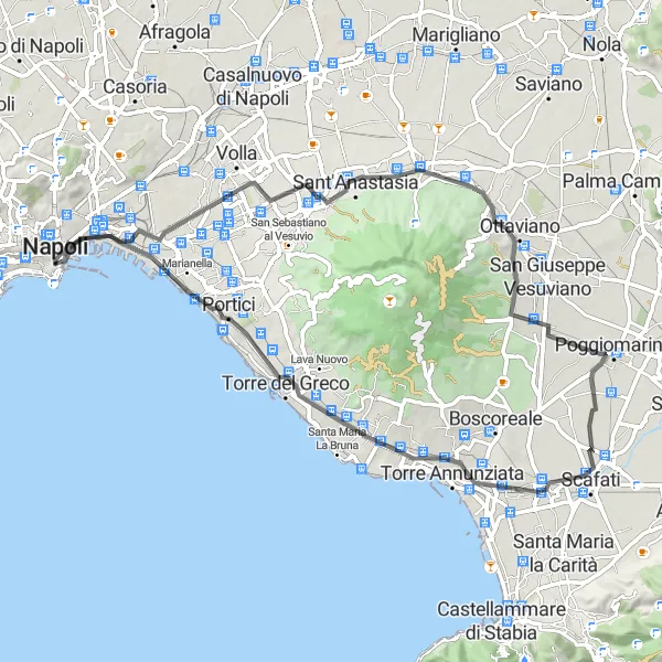 Miniatura della mappa di ispirazione al ciclismo "Giro in bici da Chiaia a Napoli e oltre" nella regione di Campania, Italy. Generata da Tarmacs.app, pianificatore di rotte ciclistiche