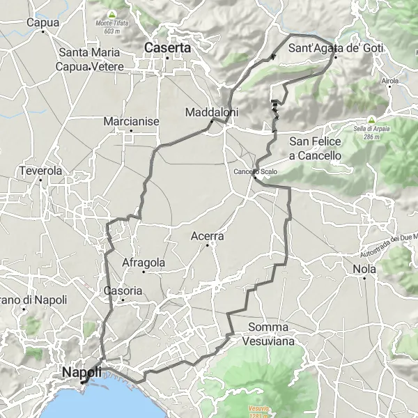 Miniatura della mappa di ispirazione al ciclismo "Passeggiata in bicicletta da Chiaia a Pollena Trocchia" nella regione di Campania, Italy. Generata da Tarmacs.app, pianificatore di rotte ciclistiche