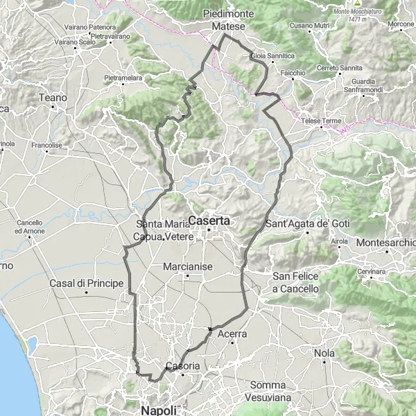 Map miniature of "The Alife Roman Amphitheater Loop" cycling inspiration in Campania, Italy. Generated by Tarmacs.app cycling route planner