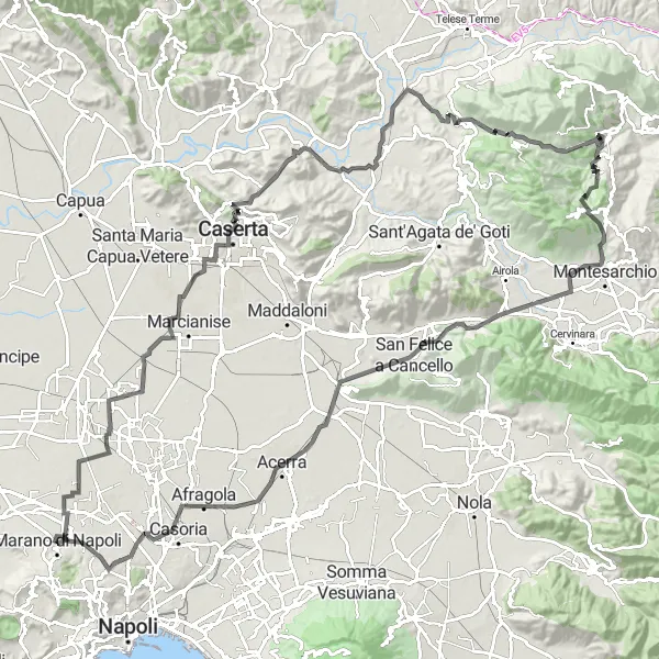 Map miniature of "The Monte Montagnanello Challenge" cycling inspiration in Campania, Italy. Generated by Tarmacs.app cycling route planner