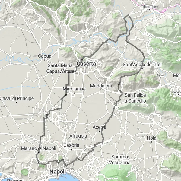 Miniatura della mappa di ispirazione al ciclismo "Giro in bicicletta da Chiaiano con panorami mozzafiato" nella regione di Campania, Italy. Generata da Tarmacs.app, pianificatore di rotte ciclistiche