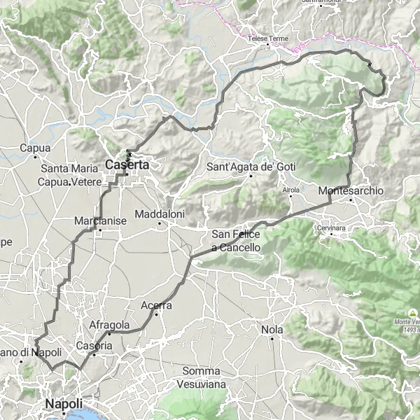 Miniatura della mappa di ispirazione al ciclismo "Tour in bicicletta tra natura e tradizione" nella regione di Campania, Italy. Generata da Tarmacs.app, pianificatore di rotte ciclistiche
