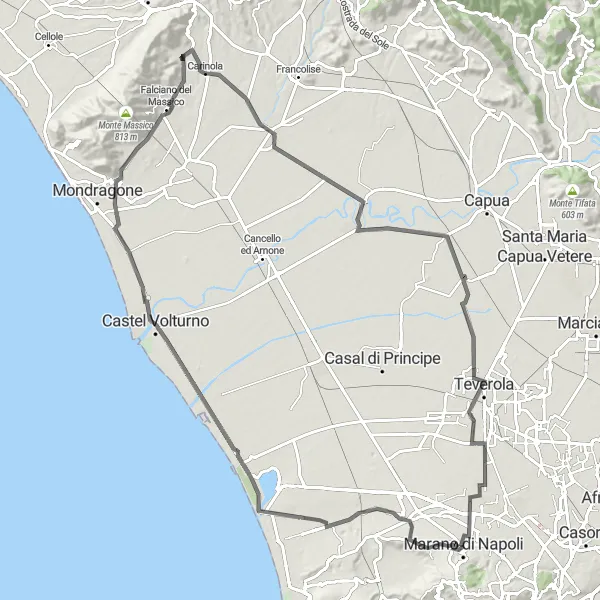 Map miniature of "Giugliano Grand Tour" cycling inspiration in Campania, Italy. Generated by Tarmacs.app cycling route planner