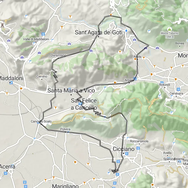 Miniatura della mappa di ispirazione al ciclismo "Giro di 74 km tra Sella Spirito Santo e Monte Vorrano" nella regione di Campania, Italy. Generata da Tarmacs.app, pianificatore di rotte ciclistiche