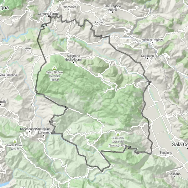 Miniatura della mappa di ispirazione al ciclismo "Sfida la Salita del Monte Giro e di Monte Pozzillo" nella regione di Campania, Italy. Generata da Tarmacs.app, pianificatore di rotte ciclistiche