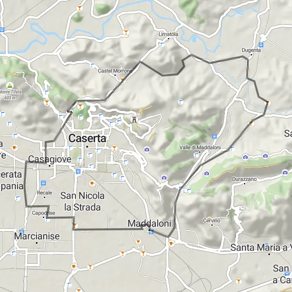 Map miniature of "The Charming Villages of Casagiove and Capodrise" cycling inspiration in Campania, Italy. Generated by Tarmacs.app cycling route planner