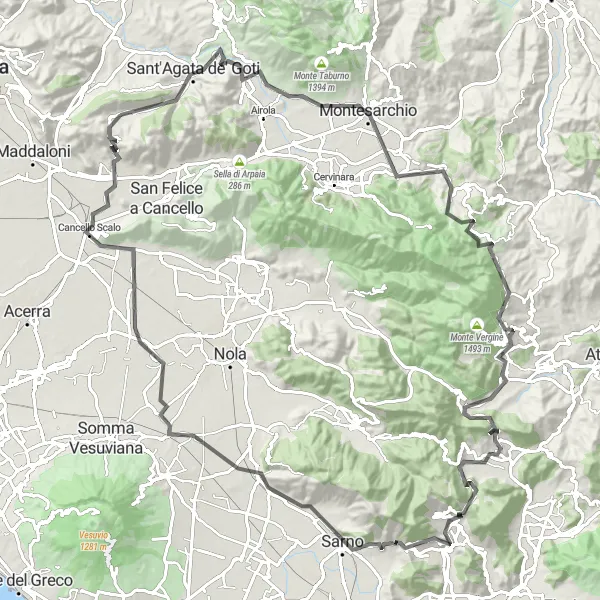Miniatura della mappa di ispirazione al ciclismo "Scopri Moiano e Mercogliano in bicicletta" nella regione di Campania, Italy. Generata da Tarmacs.app, pianificatore di rotte ciclistiche