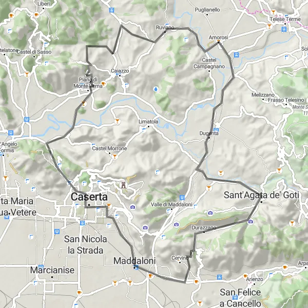 Miniatura della mappa di ispirazione al ciclismo "Giro in bicicletta di 78 km da Durazzano" nella regione di Campania, Italy. Generata da Tarmacs.app, pianificatore di rotte ciclistiche