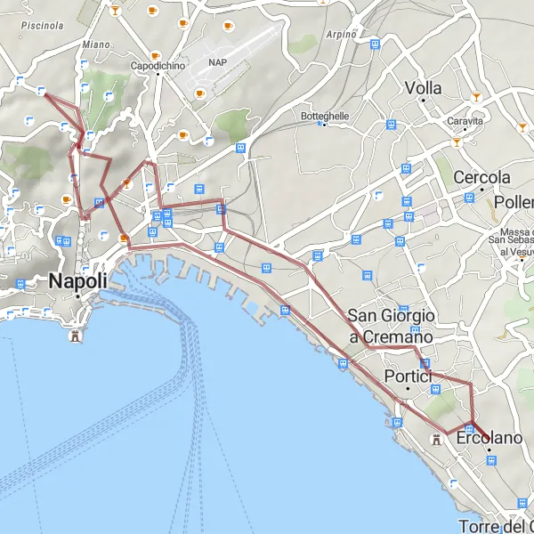 Map miniature of "Scenic Gravel Ride to Sights of Campania" cycling inspiration in Campania, Italy. Generated by Tarmacs.app cycling route planner