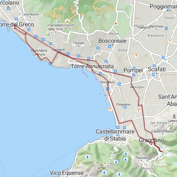 Map miniature of "Coastal Gravel Trek" cycling inspiration in Campania, Italy. Generated by Tarmacs.app cycling route planner