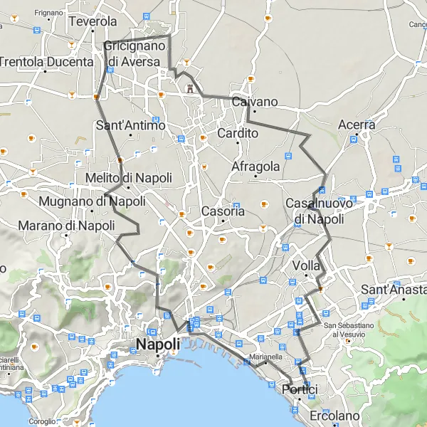 Map miniature of "Road Cycling Exploration in Campania" cycling inspiration in Campania, Italy. Generated by Tarmacs.app cycling route planner