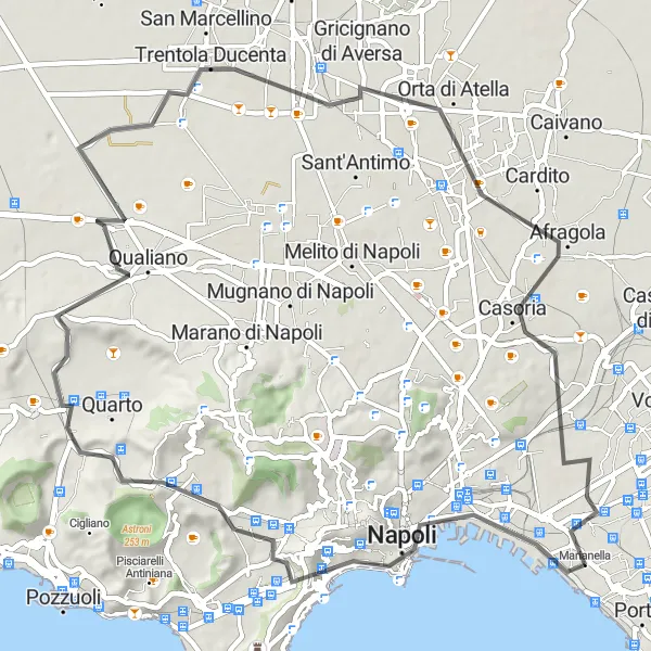 Miniatura della mappa di ispirazione al ciclismo "Tour ciclistico da Ercolano a Barra" nella regione di Campania, Italy. Generata da Tarmacs.app, pianificatore di rotte ciclistiche