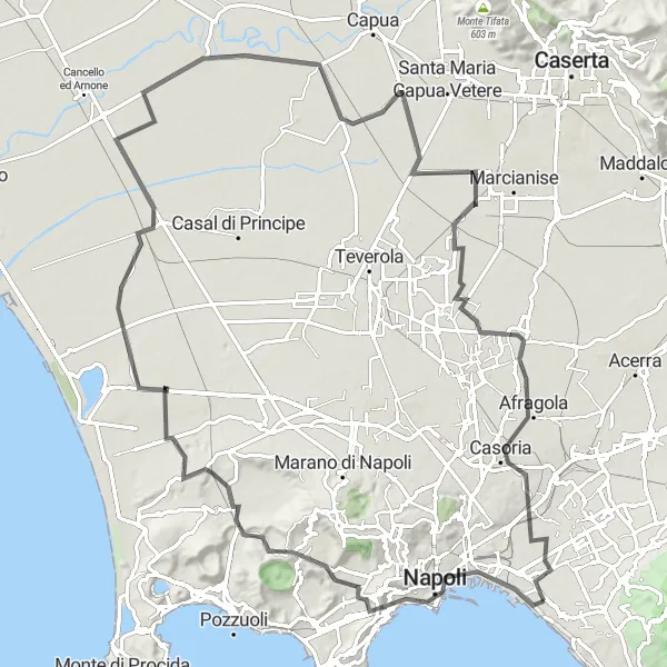 Map miniature of "Ercolano to Cardito" cycling inspiration in Campania, Italy. Generated by Tarmacs.app cycling route planner