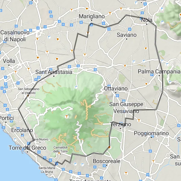 Miniatura della mappa di ispirazione al ciclismo "Tour Panoramico delle Campagne Campane" nella regione di Campania, Italy. Generata da Tarmacs.app, pianificatore di rotte ciclistiche