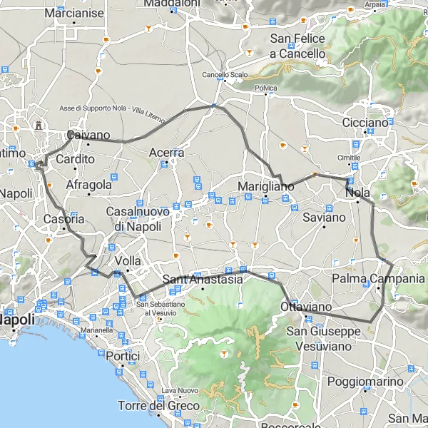 Miniatura della mappa di ispirazione al ciclismo "Giro in bicicletta Frattamaggiore - Casoria" nella regione di Campania, Italy. Generata da Tarmacs.app, pianificatore di rotte ciclistiche