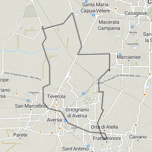 Miniatura della mappa di ispirazione al ciclismo "Giro in bicicletta Frattamaggiore - Orta di Atella" nella regione di Campania, Italy. Generata da Tarmacs.app, pianificatore di rotte ciclistiche