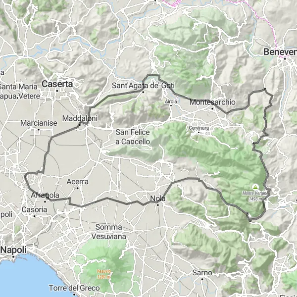 Map miniature of "The Campanian Circuit" cycling inspiration in Campania, Italy. Generated by Tarmacs.app cycling route planner