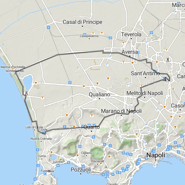 Map miniature of "Historic Villages Ride" cycling inspiration in Campania, Italy. Generated by Tarmacs.app cycling route planner