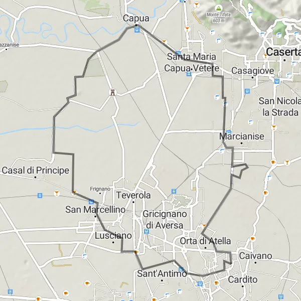 Miniatura della mappa di ispirazione al ciclismo "Pedalata tra Storia e Natura" nella regione di Campania, Italy. Generata da Tarmacs.app, pianificatore di rotte ciclistiche