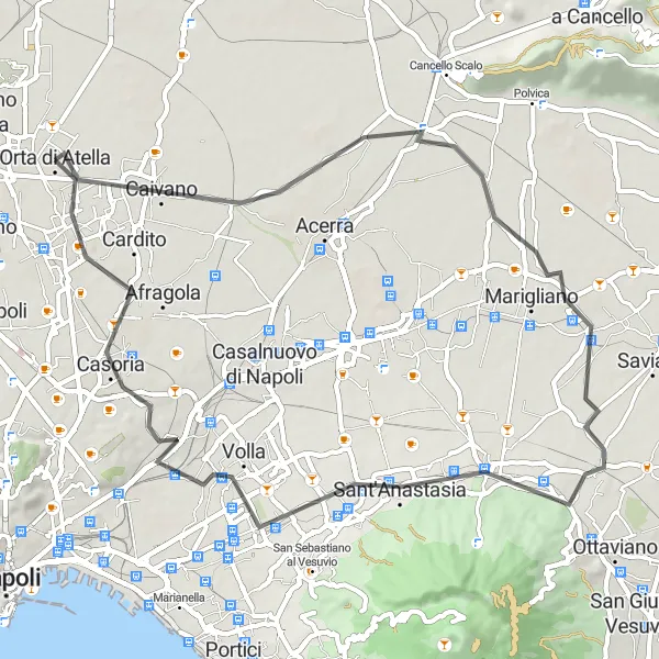 Miniatura della mappa di ispirazione al ciclismo "Giro in bicicletta da Frattaminore a Somma Vesuviana passando per Caivano e Casoria" nella regione di Campania, Italy. Generata da Tarmacs.app, pianificatore di rotte ciclistiche