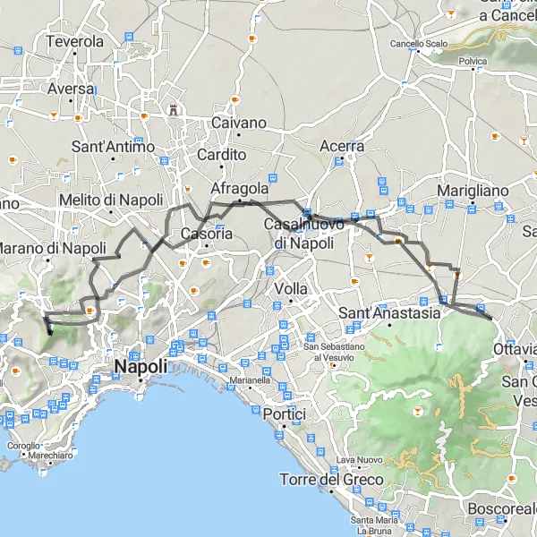 Miniatura della mappa di ispirazione al ciclismo "Escursione ciclistica di 72 km tra Fuorigrotta e Chiaiano" nella regione di Campania, Italy. Generata da Tarmacs.app, pianificatore di rotte ciclistiche