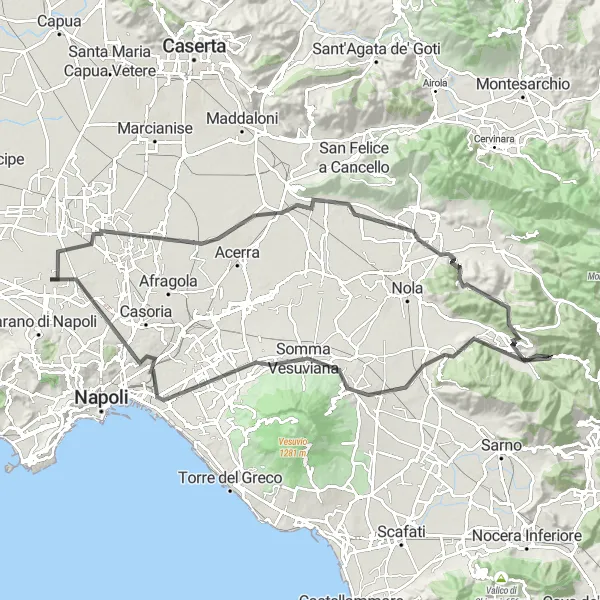 Map miniature of "Giugliano - Caivano - Monte Donico - Cima BICIAmoci - Somma Vesuviana - Secondigliano" cycling inspiration in Campania, Italy. Generated by Tarmacs.app cycling route planner