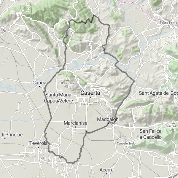 Miniatura della mappa di ispirazione al ciclismo "Avventura in bicicletta tra San Tammaro e Monte Castello" nella regione di Campania, Italy. Generata da Tarmacs.app, pianificatore di rotte ciclistiche
