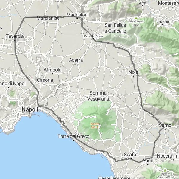 Map miniature of "Gricignano di Aversa – Epic Journey" cycling inspiration in Campania, Italy. Generated by Tarmacs.app cycling route planner