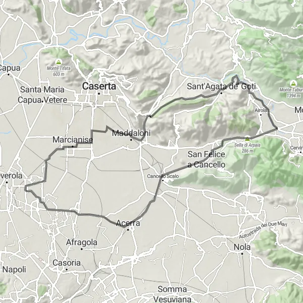 Map miniature of "Gricignano di Aversa - Caivano" cycling inspiration in Campania, Italy. Generated by Tarmacs.app cycling route planner