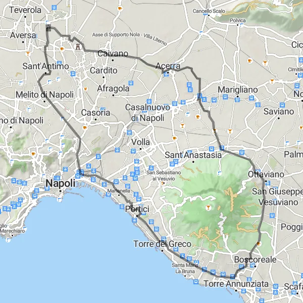 Miniatura della mappa di ispirazione al ciclismo "Tour ciclistico tra Caivano e Cesa" nella regione di Campania, Italy. Generata da Tarmacs.app, pianificatore di rotte ciclistiche