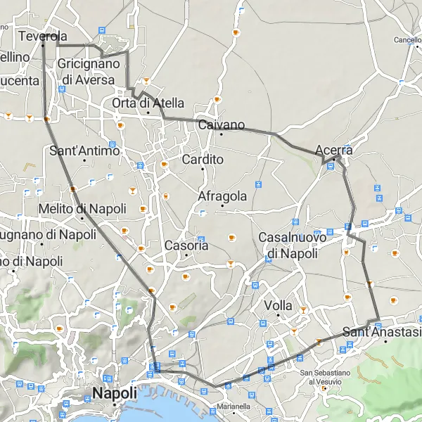 Miniatura della mappa di ispirazione al ciclismo "Giro in bicicletta tra Caivano e Teverola" nella regione di Campania, Italy. Generata da Tarmacs.app, pianificatore di rotte ciclistiche