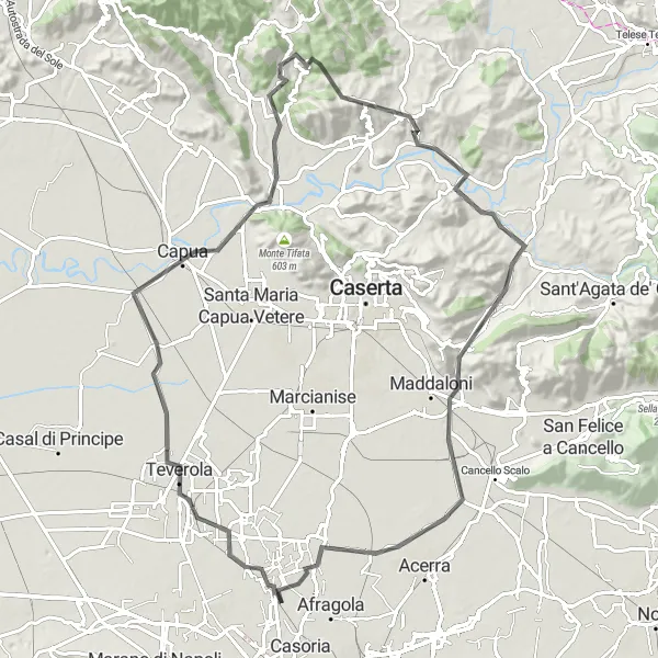 Map miniature of "Challenging Ride from Grumo Nevano to Caivano" cycling inspiration in Campania, Italy. Generated by Tarmacs.app cycling route planner