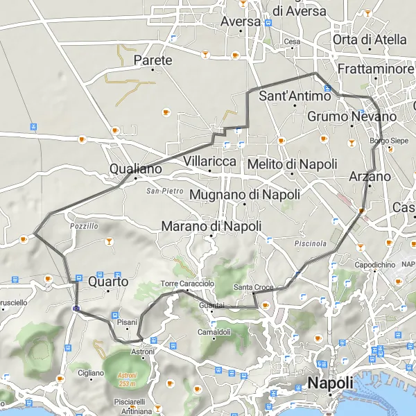 Map miniature of "Scenic Road Cycling Route via Arzano" cycling inspiration in Campania, Italy. Generated by Tarmacs.app cycling route planner