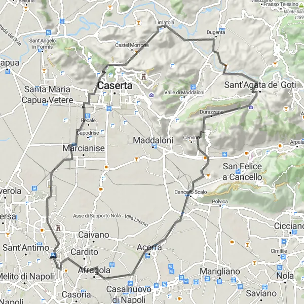 Miniatura della mappa di ispirazione al ciclismo "Avventura ciclistica tra Marcianise e Acerra" nella regione di Campania, Italy. Generata da Tarmacs.app, pianificatore di rotte ciclistiche