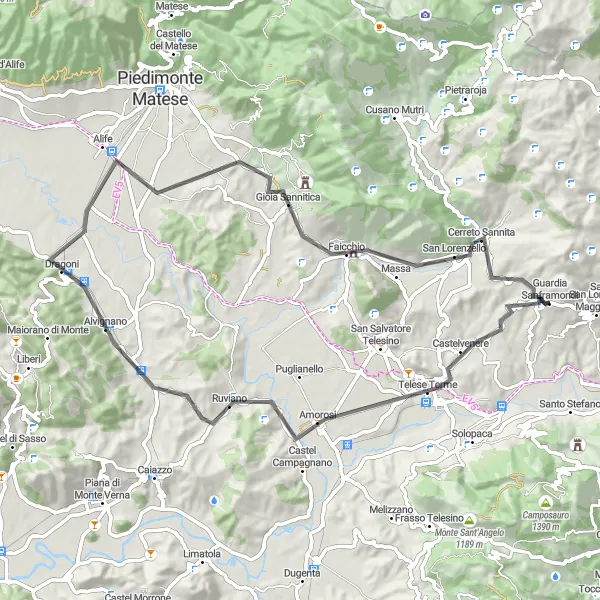 Map miniature of "Guardia Sanframondi Loop Road Cycling Route" cycling inspiration in Campania, Italy. Generated by Tarmacs.app cycling route planner
