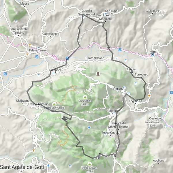 Map miniature of "Mountain Vista" cycling inspiration in Campania, Italy. Generated by Tarmacs.app cycling route planner