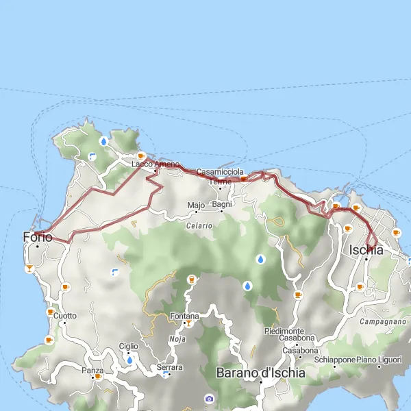 Miniatura della mappa di ispirazione al ciclismo "Montagnone and Forio Gravel Loop" nella regione di Campania, Italy. Generata da Tarmacs.app, pianificatore di rotte ciclistiche