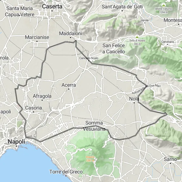 Map miniature of "The Grand Campanian Loop" cycling inspiration in Campania, Italy. Generated by Tarmacs.app cycling route planner